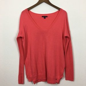 Salmon American Eagle Long Sleeve V-neck Sweater